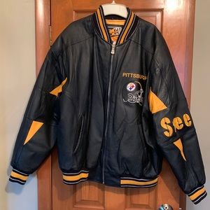 Vintage 90s Leather Pittsburgh Steelers Coat
